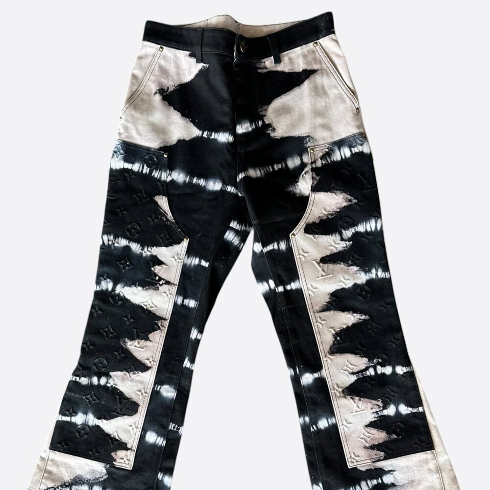 Louis Vuitton Black & Cream Tie-Dye Monogram Carpenter Pants